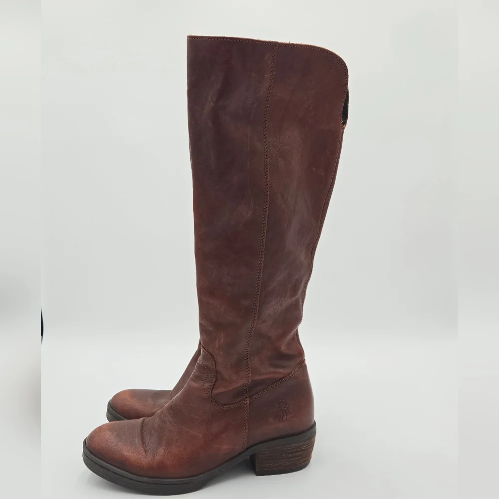 Fly London Brown Leather Knee-High Boots Size 38